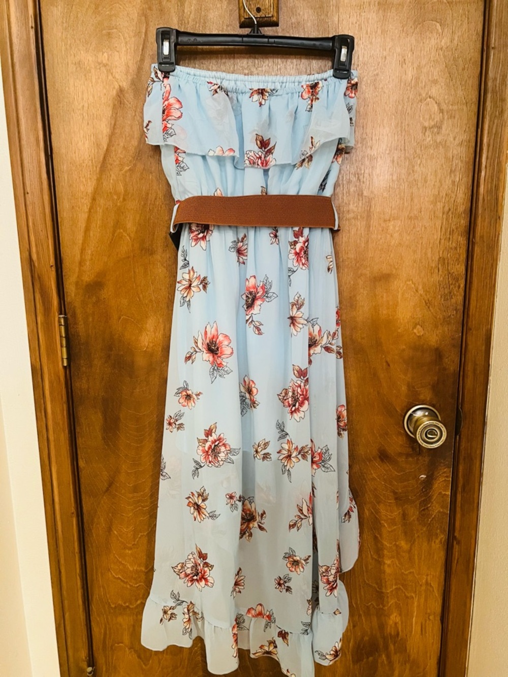NWT Rue21 Light Blue Floral Midi Dress with Coral Accents - Picture 4 of 4